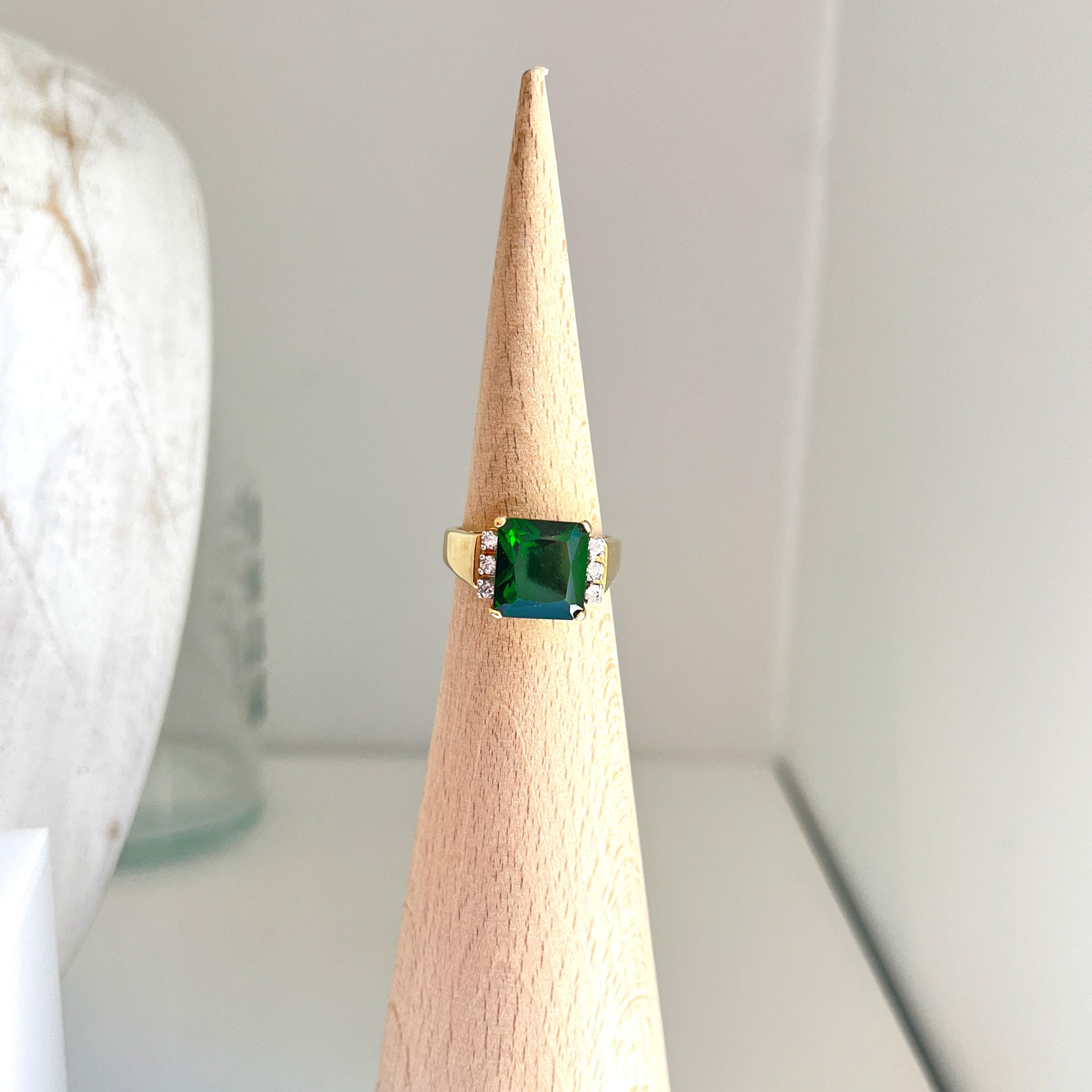 Vintage Art Deco Revival Emerald Green Rhinestone Ring EDCO 1970s Size ...