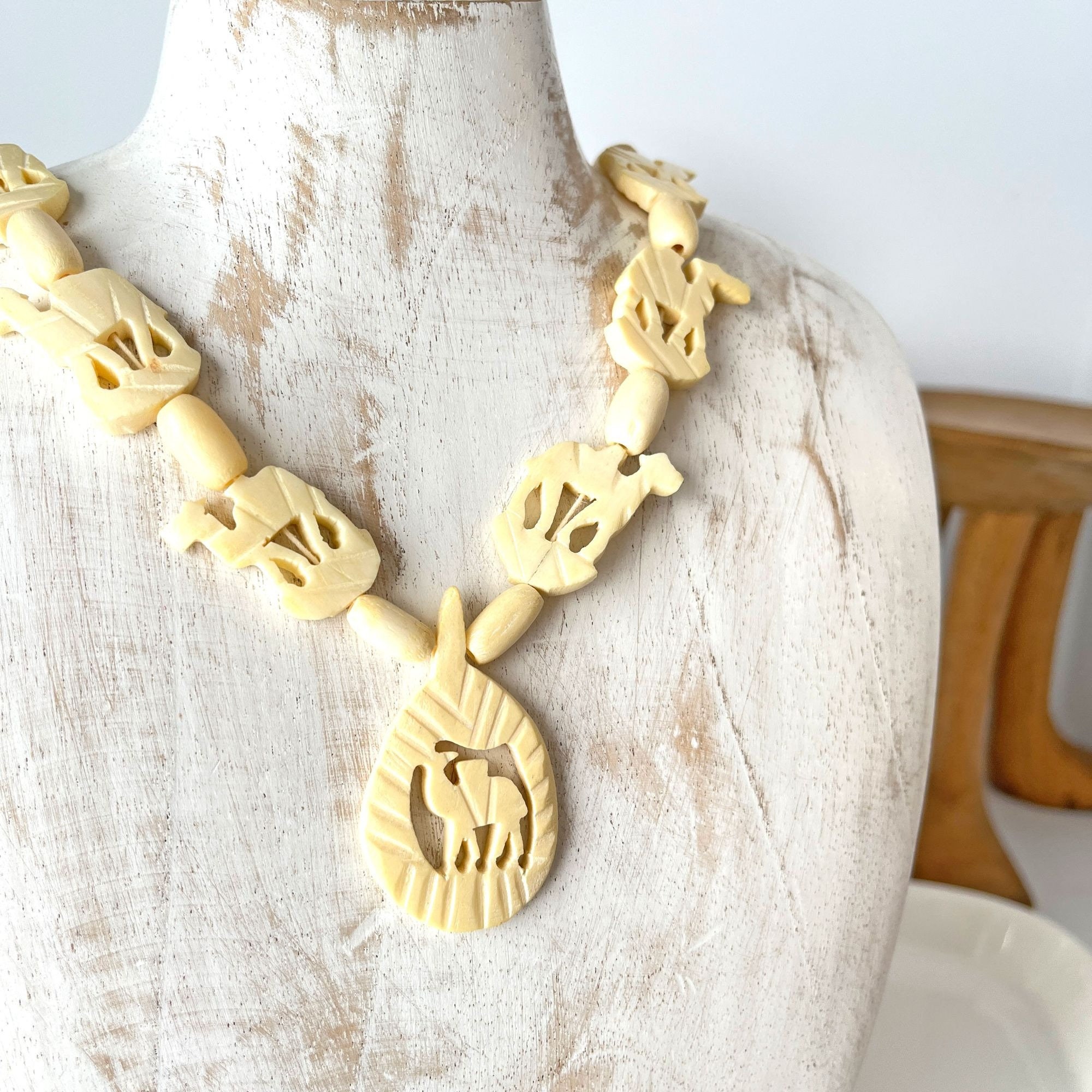 Vintage Faux Ivory Carved Camel Bead Necklace Etsy