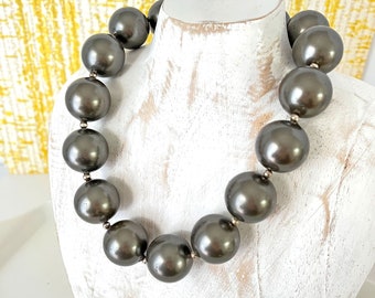 Giant Vintage Kenneth J Lane Charcoal Statement Bead Necklace