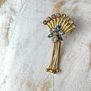 Vintage Art Deco Rhinestone Brooch Pin Signed M & S Gold Plated