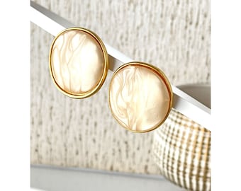 Large 1980s Faux Mother of Pearl Statement Earrings