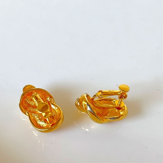 Vintage Gold Tone JS Love Knot Earrings 70s 80s - image 3