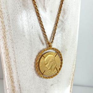 Vintage Coin Necklace 1972 Eisenhower Dollar Gold Tone