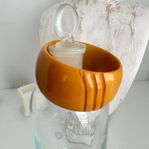 Vintage Art Deco Hand Carved Egg Yolk Bakelite Yellow Thick Chunky Bangle Bracelet