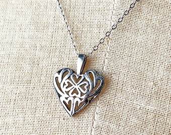 Vintage Ornate Sterling Silver Filigree Heart Pendant Necklace