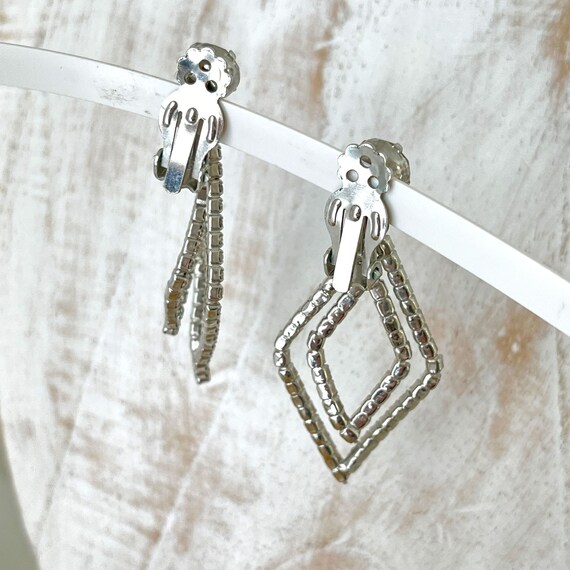 Vintage Large Diamond Shape Dangle Rhinestone Cli… - image 3