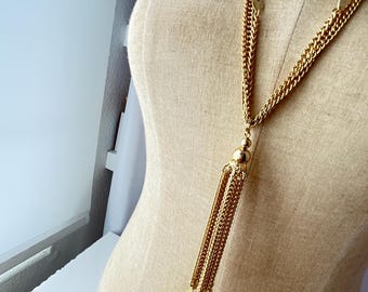 Vintage 1960s 1970s Hippie Boho Sautoir Long Rope Gold Tone Dangle Multi Chain Necklace