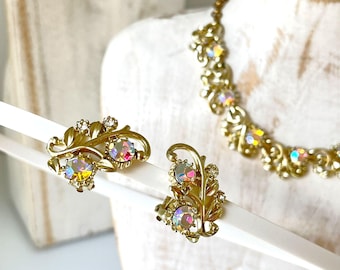 1950s Set Vintage Coro Aurora Borealis Necklace Earrings