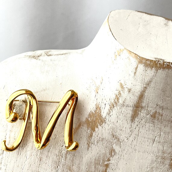 Vintage Cursive Letter M Initial Monogram Gold To… - image 2