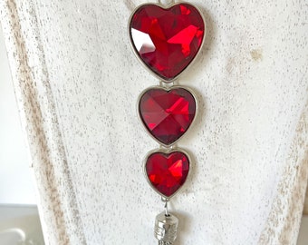 Wow Three Large Red Crystal Heart Necklace
