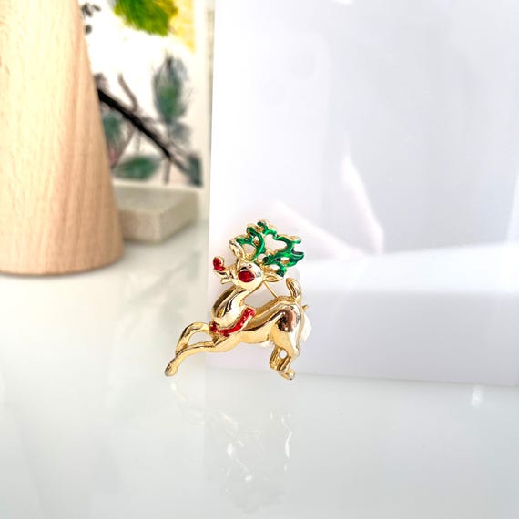 Vintage Christmas Rudolph Reindeer Brooch Pin