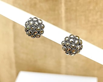 Vintage Sterling Silver 925 Marcasite Cluster Dome Studs Art Deco Revival