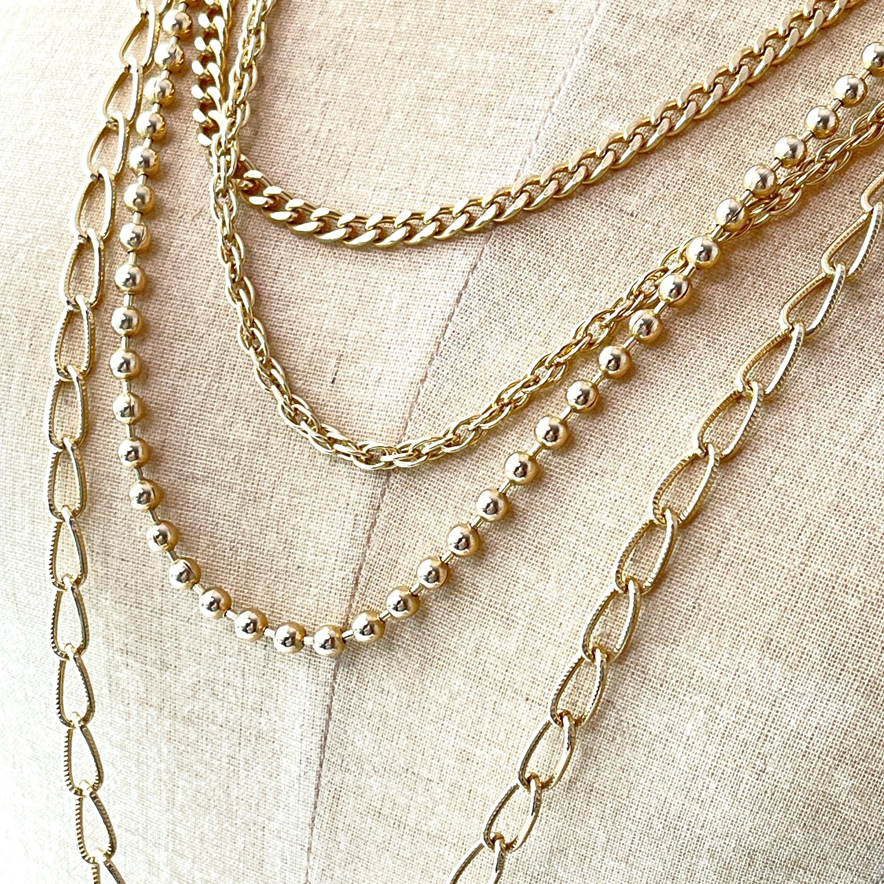 Vintage Four Strand Multi-strand Gold Tone Layered Chunky Chain