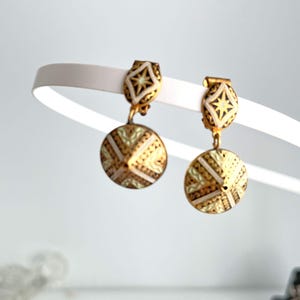 Vintage Toledo Damascene Spain Enamel Gold Tone Earrings 1970s