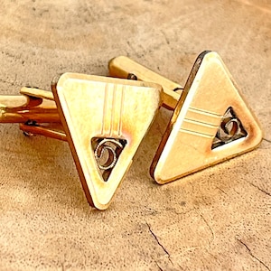 Boutons de manchette triangulaires Kreisler vintage Art déco dorés des années 1930