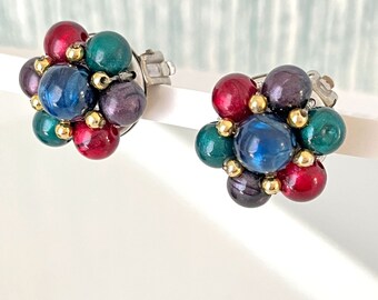 Boucles d'oreilles clip avec perles multicolores Vintag