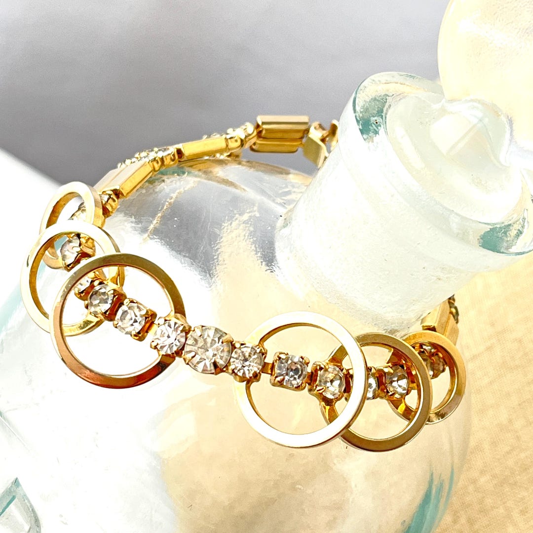 Vintage 1960s Atomic Orbiting Gold Rhinestone Bracelet Sarah Coventry ...