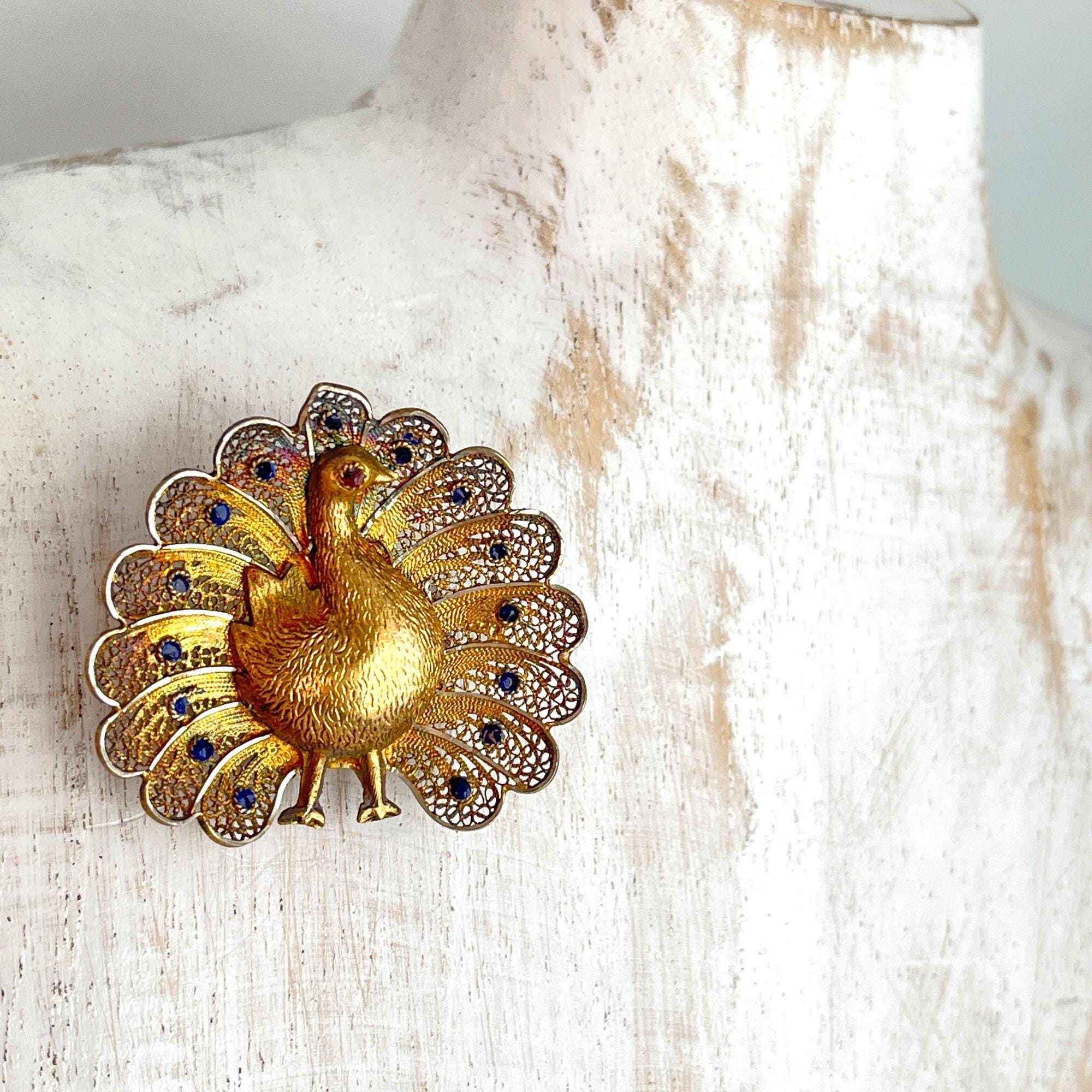 アンティークの孔雀のブローチ 金銀細工 1910年代 - Etsy 日本