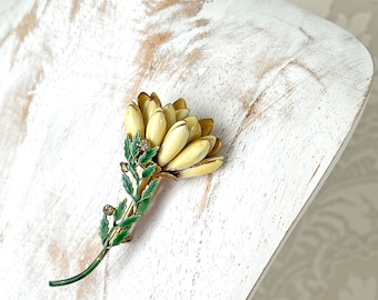 Vintage 1940s Enamel Sandor Chrysanthemum Brooch Pin