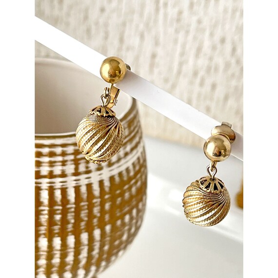 Vintage Coro Dangle Gold Tone Bead Clip Earrings … - image 2