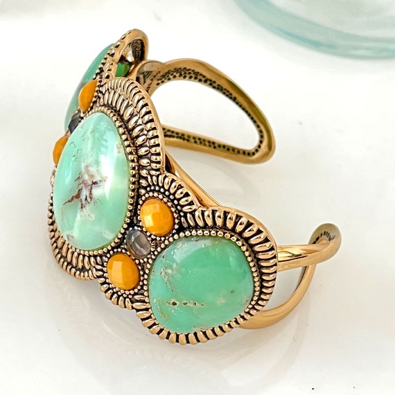 Stunning Barse Thailand Bronze Turquoise Cuff Sta… - image 3