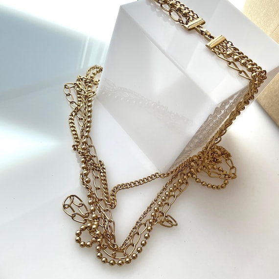 Vintage Four Strand Multi-strand Gold Tone Layered Chunky Chain