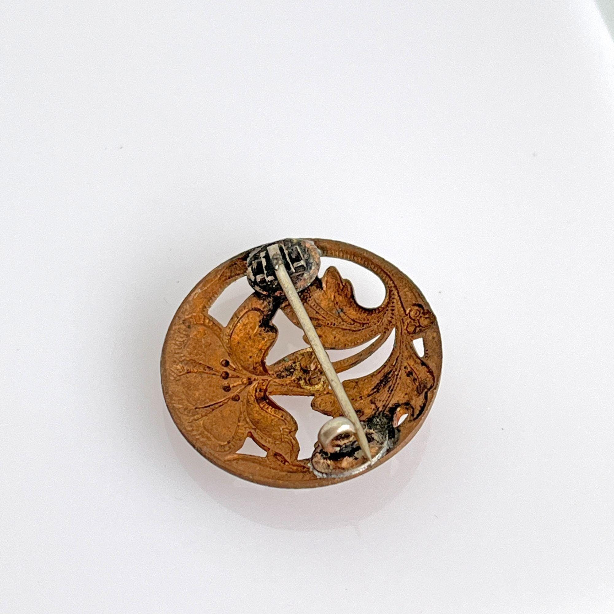 Broche Rosace Florale Style Art Nouveau (vers 1910-1920) En Plaqué Or - Occasion