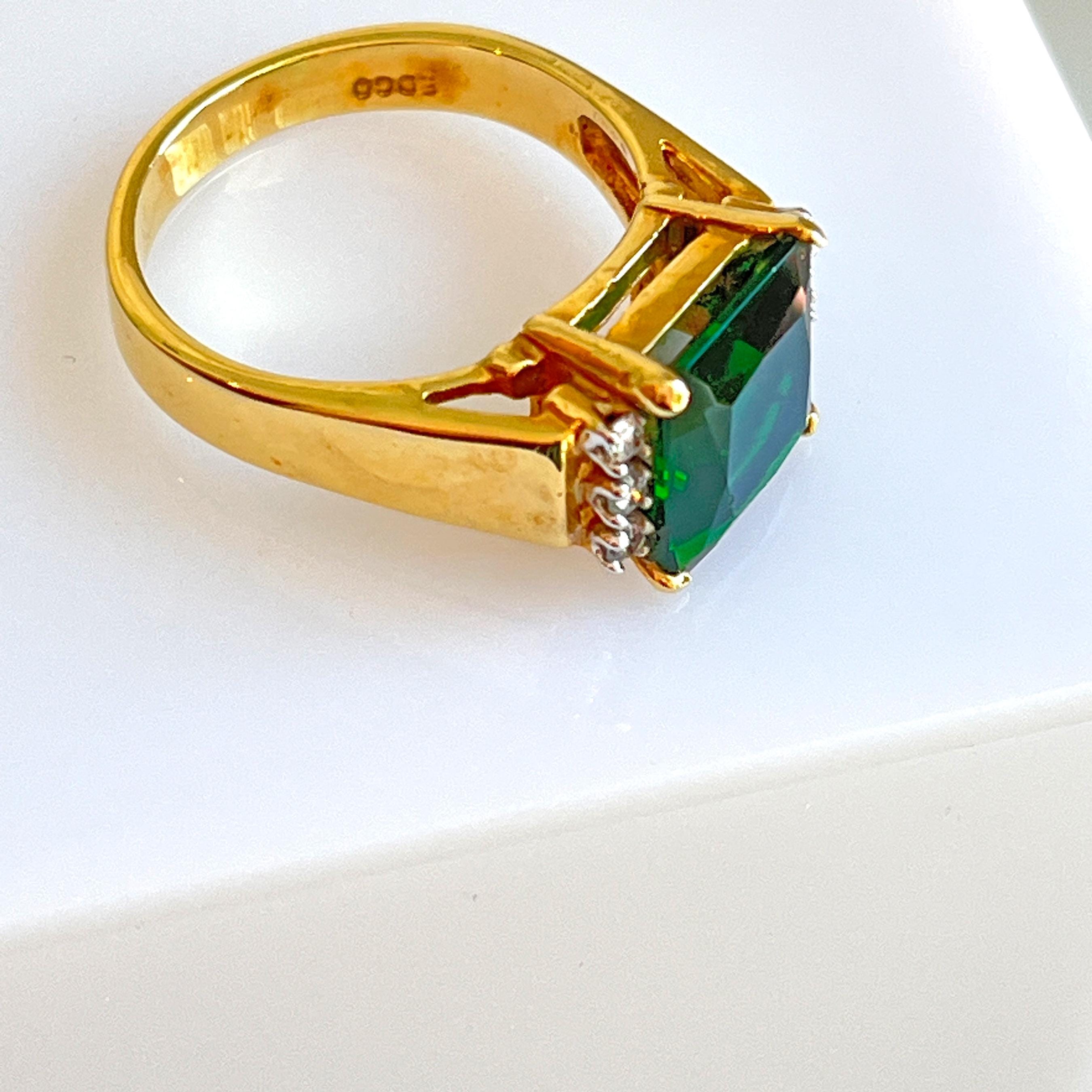 Vintage Art Deco Revival Emerald Green Rhinestone Ring EDCO 1970s Size ...