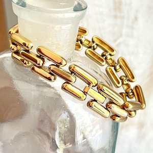 Vintage MCM Sophisticated Brick Tank Tread Style Classic Gold Tone Bracelet 1970s