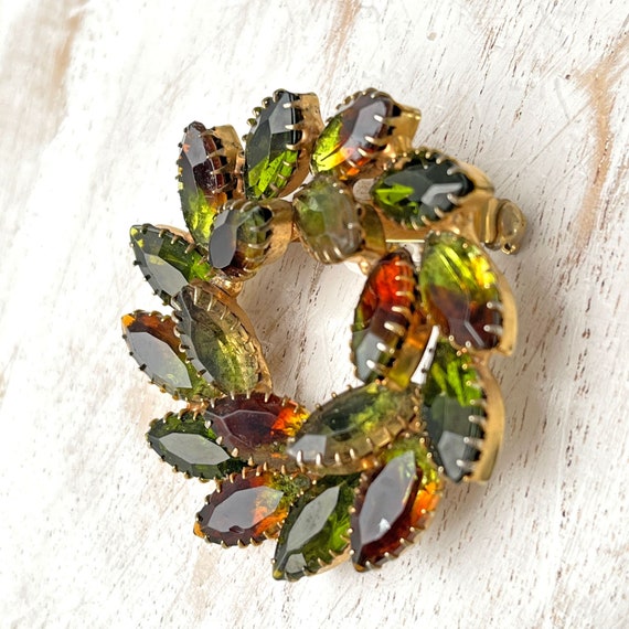 Large Quality Rhinestone Brooch Wreath Pin Color … - image 3