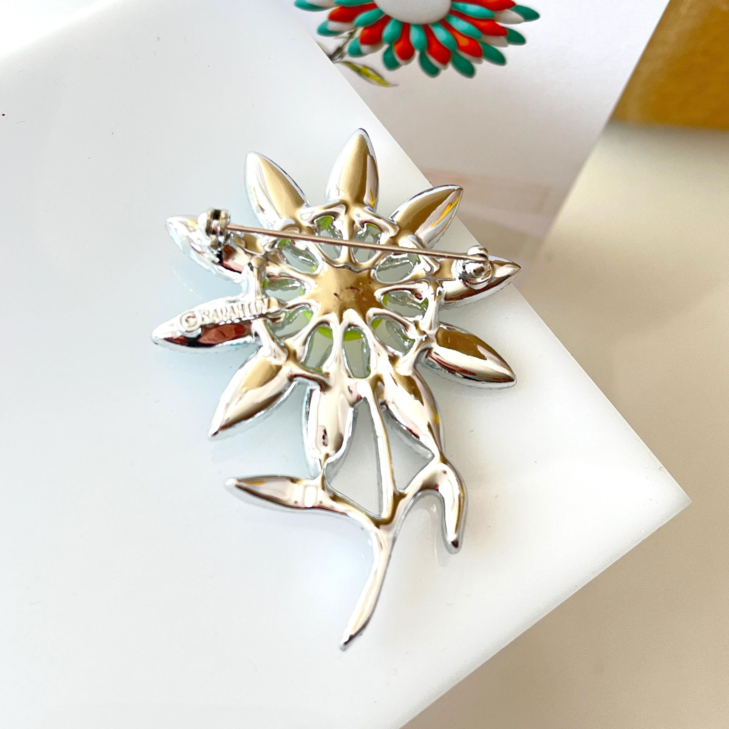 Vintage Blue Green Sarah Coventry Flower Brooch: 1960s Green