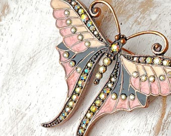 Art Deco Cloisonné Stained Glass Style Butterfly Brooch Pin
