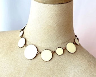 Vintage Polka Dot White Enamel Circles Necklace