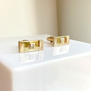 Vintage Fancy Gold Tone Rectangle Rhinestone Cufflinks 1950s