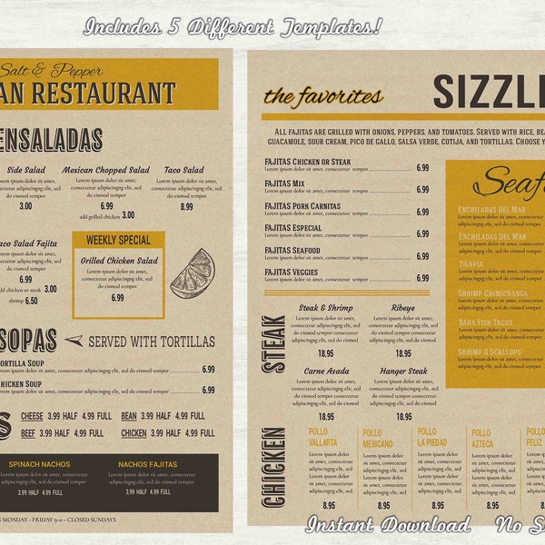 Modern Menu Template, Mexican Menu Template, Modern Restaurant Menu Template, DIY Menu, Editable in Templett