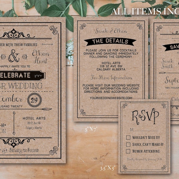 Vintage Hochzeitseinladungsset, Druckbares Hochzeitseinladungsset, Download der Hochzeitseinladungsvorlage, Hochzeitseinladungen, Hochzeitsdrucksachen