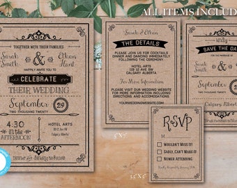 Vintage Wedding Invitation Set, Printable Wedding Invitation Set, Wedding Invitation Template Download, Wedding Invites, Wedding Printables