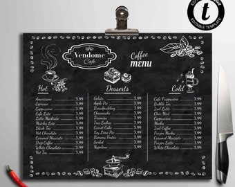 Chalkboard Style Cafe Menu Template, Cafe Menu Template, DIY Menu Template