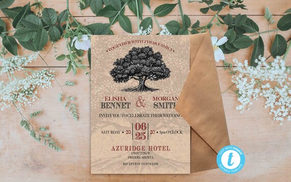 Rustic Tree Wedding Invitation Template download Printable | Etsy