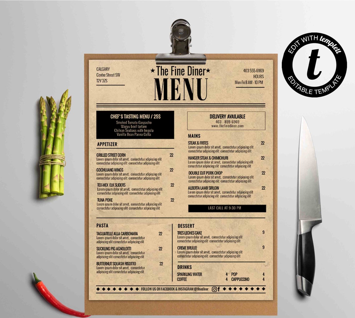 Simple Modern Menu Template, Simple Modern Restaurant Menu Template
