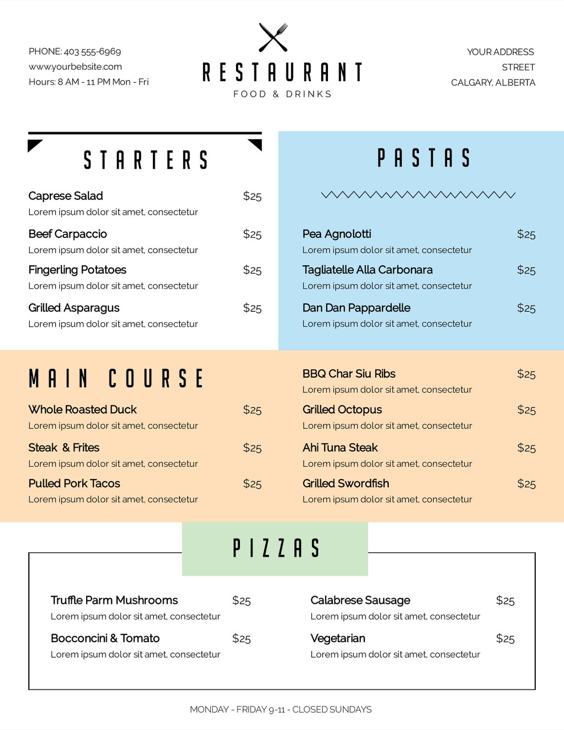 Bistro Restaurant Menu Template Colourful Restaurant Menu Etsy