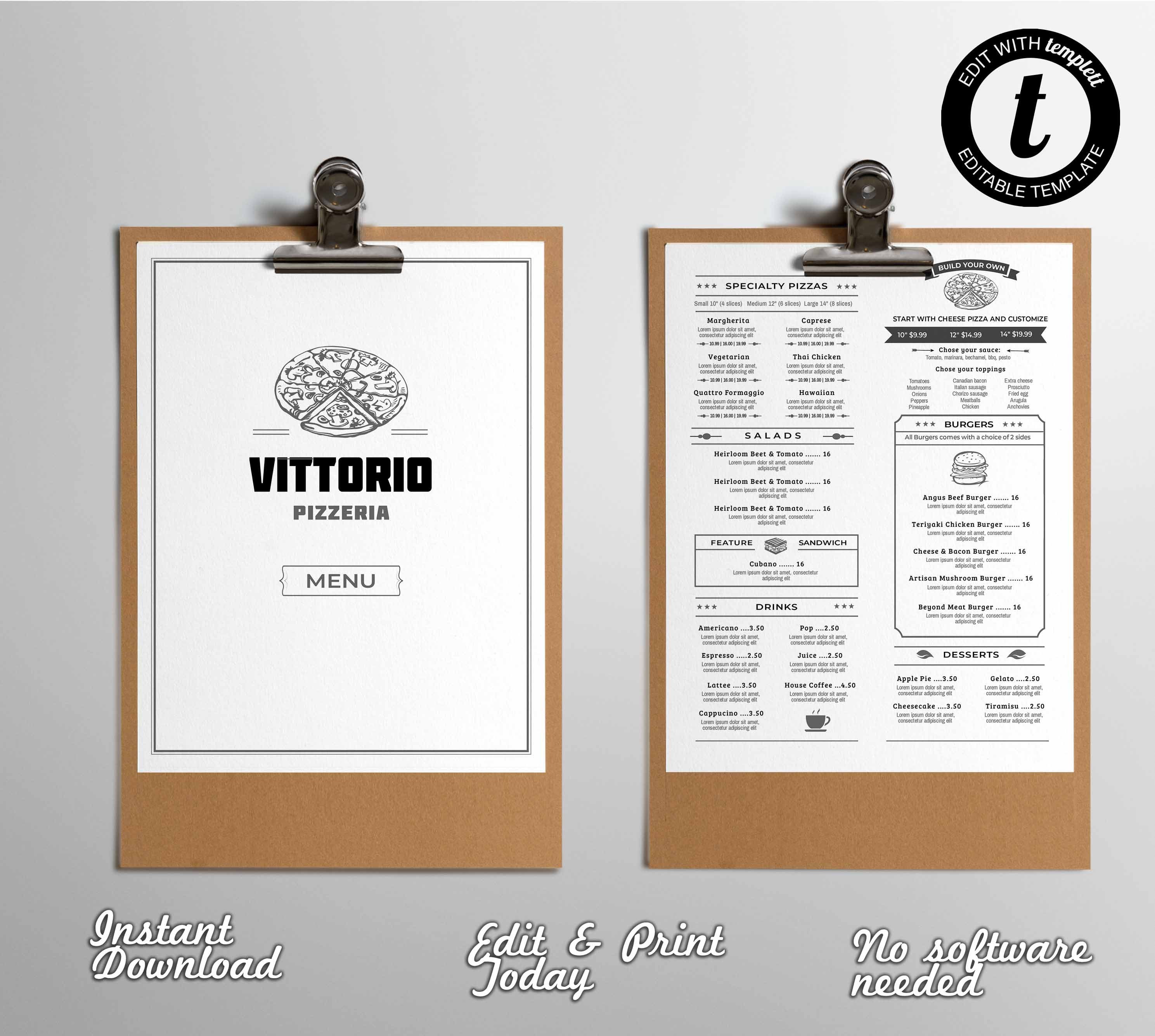 Fast Casual Restaurant Menu Template Casual Restaurant Food Menu 