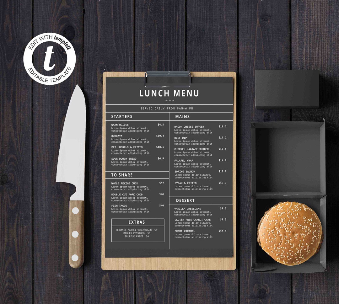 Minimalist Restaurant Menu Template, Simple Menu Template, Restaurant ...