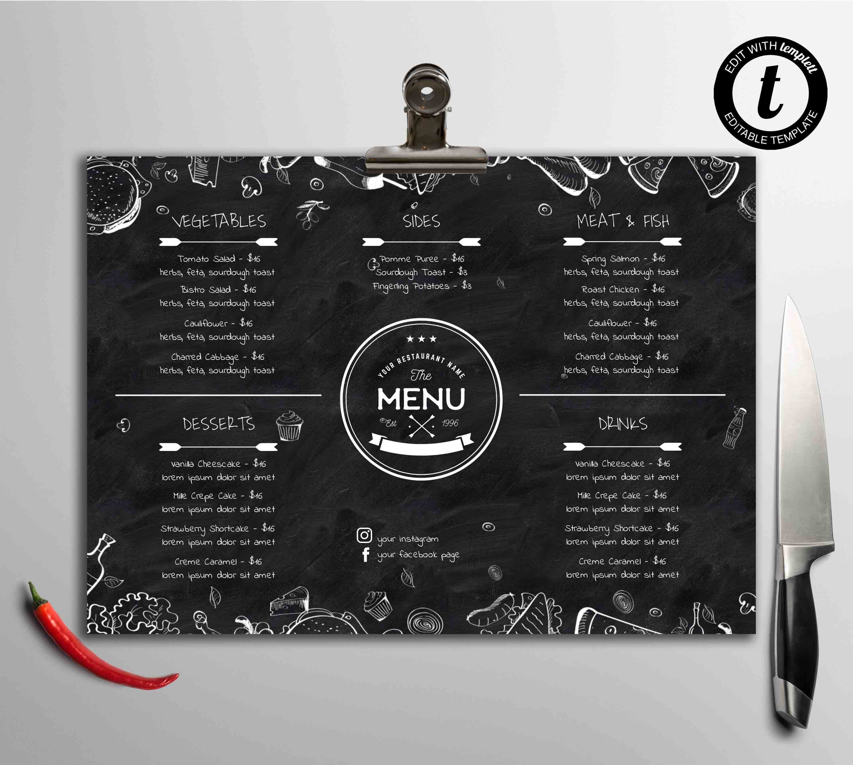 Chalkboard Style Menu Template Restaurant Menu Templates DIY Etsy Canada Chalkboard Style Menu Template Restaurant Menu Templates DIY Etsy Canada