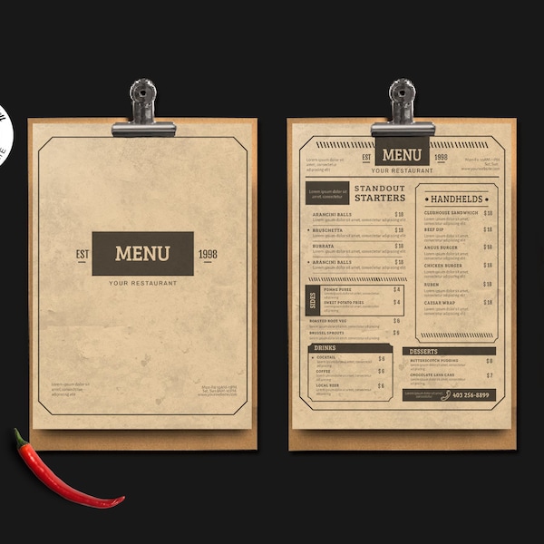 Vintage Restaurant Menu Template, Pizza Restaurant Menu, Restaurant Food Menu Template, Menu Editable in Templett