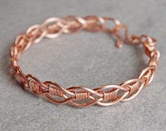 Pure copper bracelet. Wire wrapped cuff bracelet. Double wave, braid. Gift for Your Love, woman, fiance, wife for anniversary, birthday
