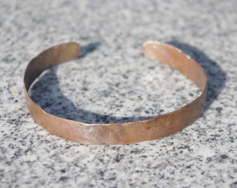 Forged Copper Cuff Bracelet, Flame Painted Bangle, Hammered Texture