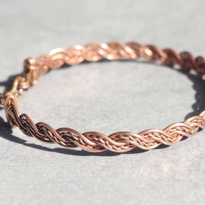 Handcrafted Copper Wire Braid Bracelet, Sine Wave Pattern