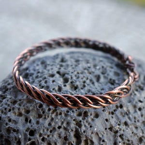 Pure copper wire wrapped oxidized bracelet. Double wave, braid pattern.