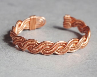 Pure copper wire wrapped bracelet. Double wave pattern.